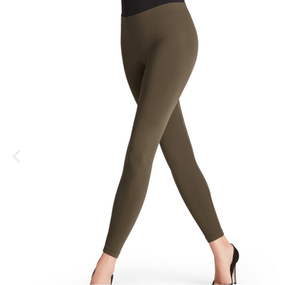 FALKE 41167 SEAMLESS LEGGINGS 100% OPAQUE MILITARY GREEN SIZE 44-46 LARGE NWT